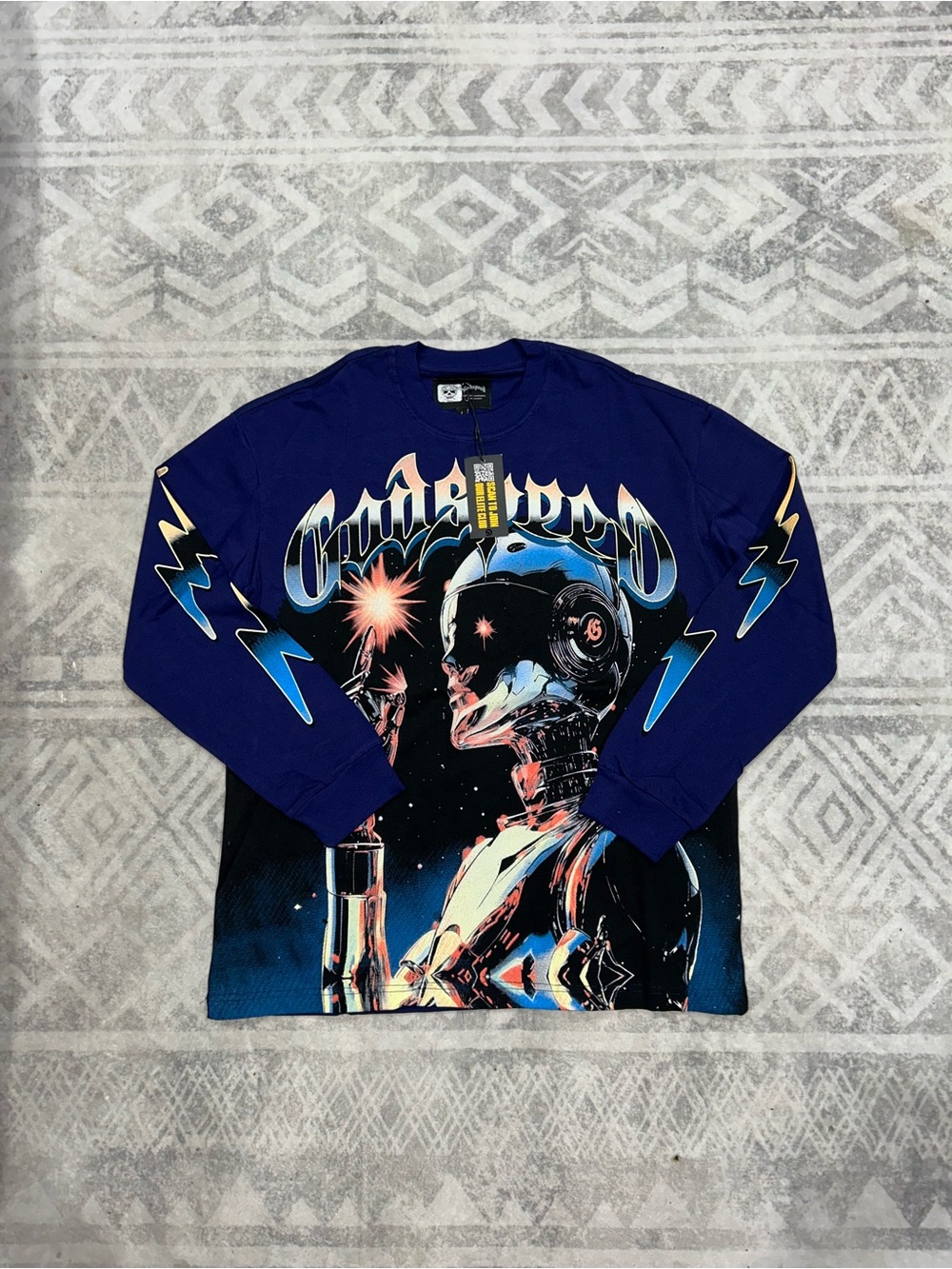 Graphic Long-Sleeve Space Robot Tee - Blue